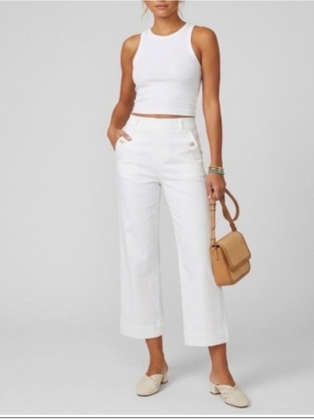 Spanx control top white twill crop pants